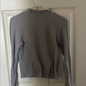 Ribbed Long Sleeve Mock Neck Sweater - Gray